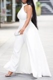 White Casual Sleeveless O Neck Formal Evening Party Bodycon Overlay Halter Jumpsuits