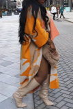 Yellow Casual Turndown Collar Half Sleeve Slit Knitted Sweater Cardigan