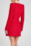 White Rhinestone Decor Turndown Collar Long Sleeve Formal Evening Party A Line Chanel Style Mini Dress