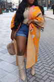 Yellow Casual Turndown Collar Half Sleeve Slit Knitted Sweater Cardigan
