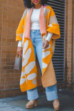 Yellow Casual Turndown Collar Half Sleeve Slit Knitted Sweater Cardigan