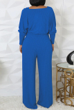 Light Gray Casual U Neck Long Sleeve Sweater Wide Leg Jumpsuit And Crop Tops Two Pieces Set