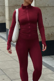 Brown Zipper Collar Long Sleeve Jackets And Skinny Sweatpants Casual Sportswear Two Pieces Jogger Sets