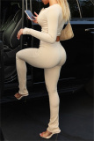 Apricot Casual Zipper Collar Long Sleeve Crop Jackets And Skinny Pants Sportwear Two Pieces Jogger Sets