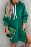Khaki Casual Long Sleeve Draw String Pocket Fall Winter Long Hooded Sweatshirt