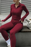 Brown Zipper Collar Long Sleeve Jackets And Skinny Sweatpants Casual Sportswear Two Pieces Jogger Sets