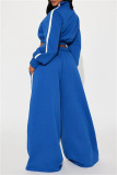 Black Zipper Collar Long Sleeve Jackets And Wide Leg Pants Sportwear Casual Two Pieces Trouser Sets