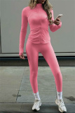 Brown Zipper Collar Long Sleeve Jackets And Skinny Sweatpants Casual Sportswear Two Pieces Jogger Sets