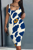 Dark Blue Casual Graphics Print U Neck Sleeveless Vacation Bodycon Midi Tank Dress