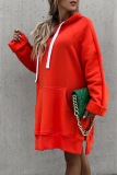 Khaki Casual Long Sleeve Draw String Pocket Fall Winter Long Hooded Sweatshirt