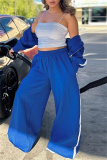 Black Zipper Collar Long Sleeve Jackets And Wide Leg Pants Sportwear Casual Two Pieces Trouser Sets