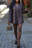 Casual Leopard Print Turn-back Collar Long Sleeve Formal Office Lady Cardigan Blazer Jackets