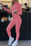 Brown Zipper Collar Long Sleeve Jackets And Skinny Sweatpants Casual Sportswear Two Pieces Jogger Sets
