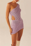 Black Casual Sleeveless Backless Oblique Collar Hollow Out Wrapped Skirt Bodycon Mini Dresses