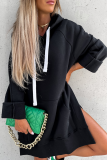 Khaki Casual Long Sleeve Draw String Pocket Fall Winter Long Hooded Sweatshirt