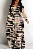 Red Casual Graphcis Print O Neck Long Sleeve Straight Loose Vacation Plus Size Maxi Dresse