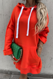 Khaki Casual Long Sleeve Draw String Pocket Fall Winter Long Hooded Sweatshirt