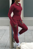 Brown Zipper Collar Long Sleeve Jackets And Skinny Sweatpants Casual Sportswear Two Pieces Jogger Sets