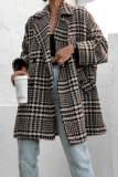Black Casual Plaid Print Weave Turn-back Collar Cardigan Woolen Coat