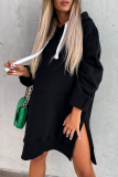 Khaki Casual Long Sleeve Draw String Pocket Fall Winter Long Hooded Sweatshirt