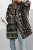 Black Casual Plaid Print Weave Turn-back Collar Cardigan Woolen Coat