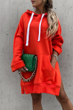 Khaki Casual Long Sleeve Draw String Pocket Fall Winter Long Hooded Sweatshirt