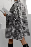Black Casual Plaid Print Weave Turn-back Collar Cardigan Woolen Coat