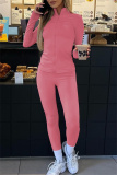 Brown Zipper Collar Long Sleeve Jackets And Skinny Sweatpants Casual Sportswear Two Pieces Jogger Sets