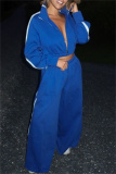 Black Zipper Collar Long Sleeve Jackets And Wide Leg Pants Sportwear Casual Two Pieces Trouser Sets