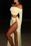 Black Off Shoulder Long Sleeve Crop Tops And Side Slit Maxi Skirt Formal Evening Party Two Pieces Dress Sets