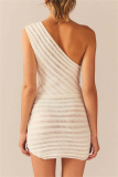 Black Casual Sleeveless Backless Oblique Collar Hollow Out Wrapped Skirt Bodycon Mini Dresses