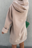 Khaki Casual Long Sleeve Draw String Pocket Fall Winter Long Hooded Sweatshirt