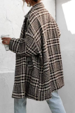 Black Casual Plaid Print Weave Turn-back Collar Cardigan Woolen Coat