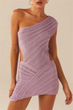 Black Casual Sleeveless Backless Oblique Collar Hollow Out Wrapped Skirt Bodycon Mini Dresses