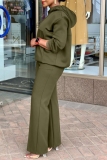 Army Green Casual Long Sleeve Hooded Sweatshirt And Pants Sportwear Plus Size Two Piece Jogger Set