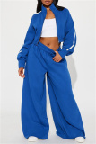 Black Zipper Collar Long Sleeve Jackets And Wide Leg Pants Sportwear Casual Two Pieces Trouser Sets