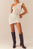 Black Casual Sleeveless Backless Oblique Collar Hollow Out Wrapped Skirt Bodycon Mini Dresses