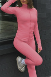 Brown Zipper Collar Long Sleeve Jackets And Skinny Sweatpants Casual Sportswear Two Pieces Jogger Sets