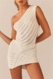 Black Casual Sleeveless Backless Oblique Collar Hollow Out Wrapped Skirt Bodycon Mini Dresses