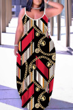 Black Graphics Print Backless Spaghetti Strap Floor Length Vacation Baggy Sundress Slip Maxi Dress