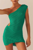 Black Casual Sleeveless Backless Oblique Collar Hollow Out Wrapped Skirt Bodycon Mini Dresses
