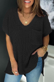 White Casual V Neck Short Sleeve Hollowed Out Pocket Knitted Crochet T-shirt