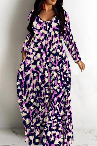 Off White Casual Graphics Print O Neck Long Sleeve Straight Loose Vacation Plus Size Maxi Dresses