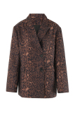 Casual Leopard Print Turn-back Collar Long Sleeve Formal Office Lady Cardigan Blazer Jackets