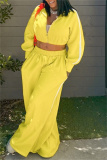 Black Zipper Collar Long Sleeve Jackets And Wide Leg Pants Sportwear Casual Two Pieces Trouser Sets