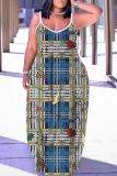 Dark Apricot Graphics Print Backless Spaghetti Strap Floor Length Vacation Baggy Sundress Slip Maxi Dress