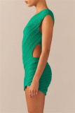 Black Casual Sleeveless Backless Oblique Collar Hollow Out Wrapped Skirt Bodycon Mini Dresses