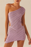 Black Casual Sleeveless Backless Oblique Collar Hollow Out Wrapped Skirt Bodycon Mini Dresses