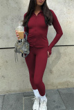 Brown Zipper Collar Long Sleeve Jackets And Skinny Sweatpants Casual Sportswear Two Pieces Jogger Sets