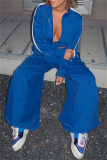 Black Zipper Collar Long Sleeve Jackets And Wide Leg Pants Sportwear Casual Two Pieces Trouser Sets